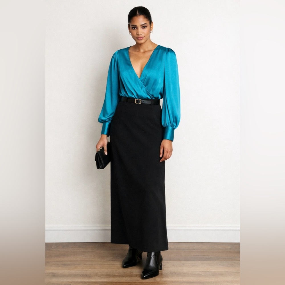 Sergio Hudson x Target Teal Satin Wrap Bodysuit – Size S – NWOT